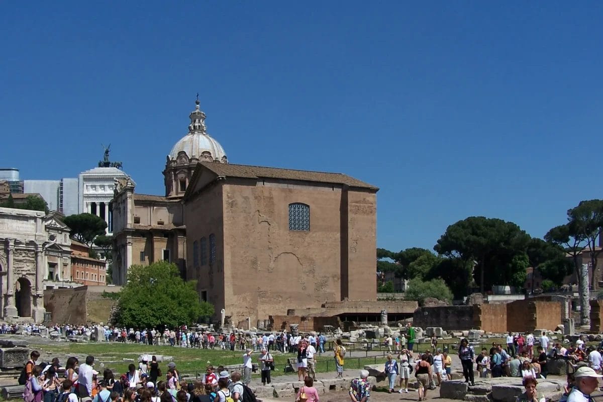 Curia Julia brick building with large bronze doors where Roman Senate met to debate legislation