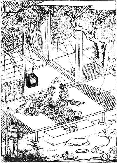 Spider woman Jorōgumo yokai illustration from Edo period Taihei Hyakumonogatari folklore collection