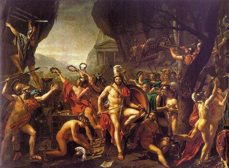 Leonidas at Thermopylae painting showing a Spartan king leading an army