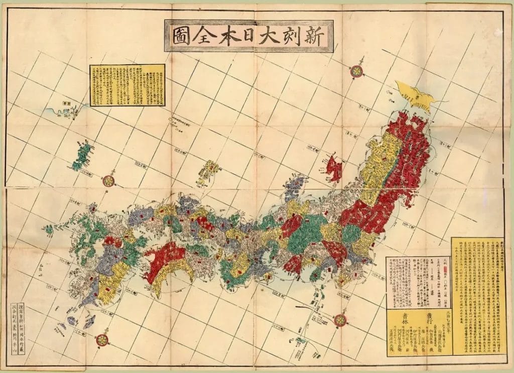 Edo period map of Japan showing provinces and cities during Tokugawa peace