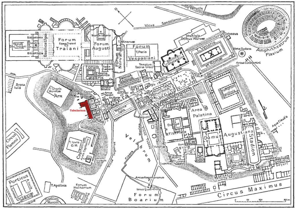 Map marking the Tabularium’s position in ancient Rome