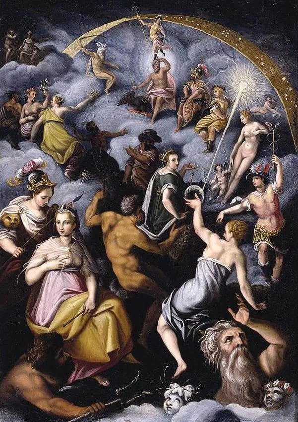Assembly of the gods council scene painting