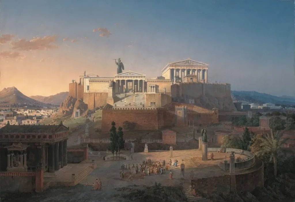 The sacred hill crowned by the Parthenon.