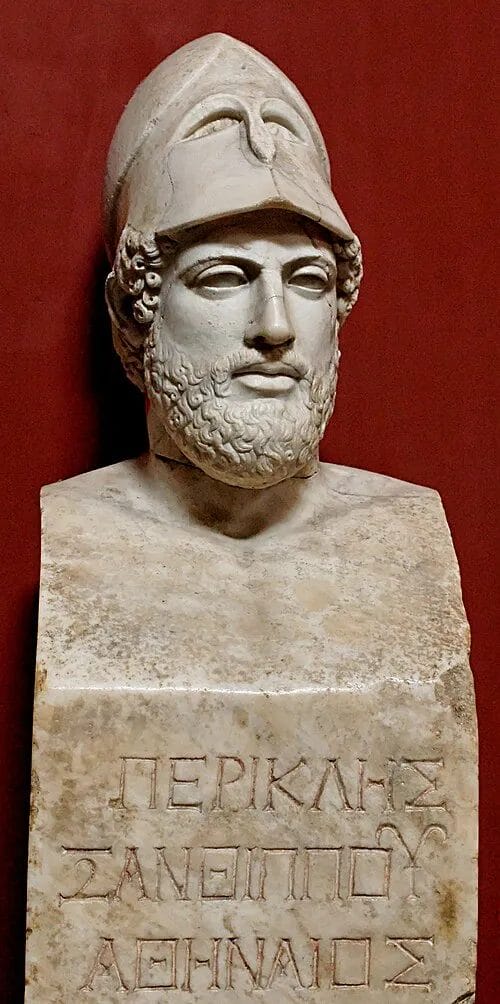 Marble bust of Pericles wearing a Corinthian helmet