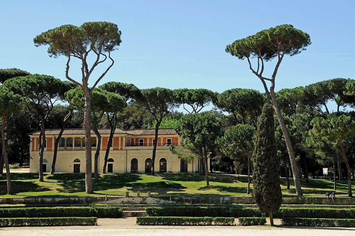 The Borghese Gallery building in the Villa Borghese gardens in Rome with ancient Roman reliefs embedded in the facade, sights to see in Rome