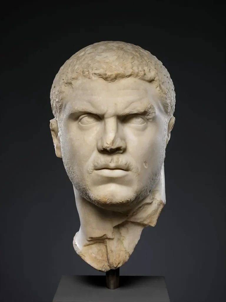 Marble portrait of Caracalla, the emperor assassinated near Carrhae by a soldier linked to Macrinus