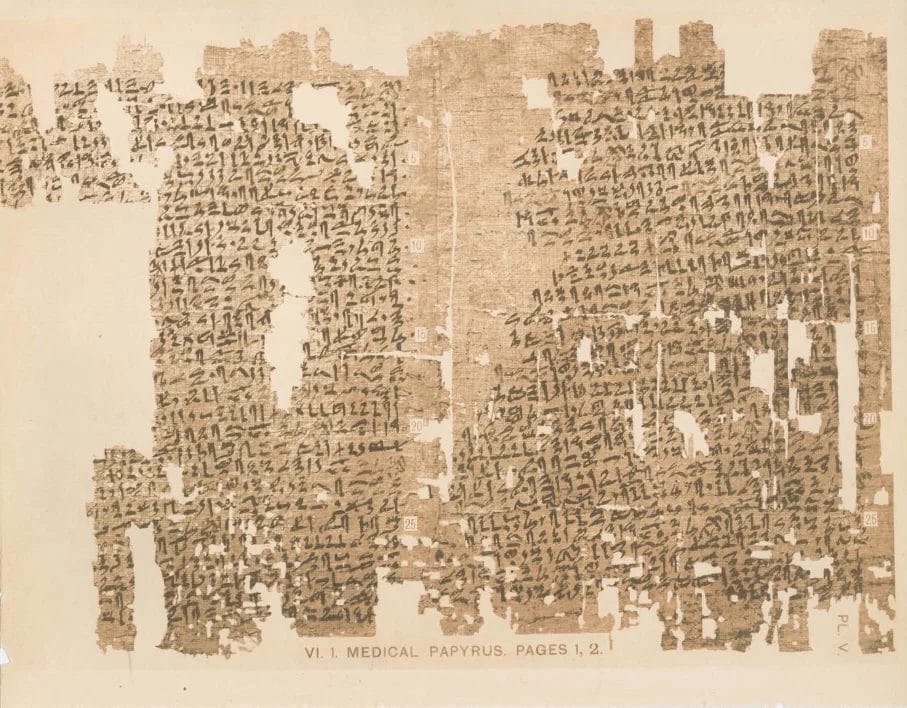Kahun Gynaecological Papyrus with medical writing behind the ancient Egyptian pregnancy test